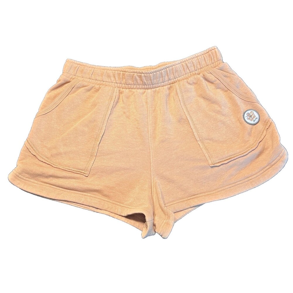 Women's Hurley Comfy Pull-On Shorts Tan Circle Patch Pockets Size L